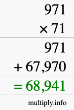 How to calculate 971 times 71 using long multiplication