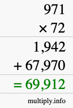 How to calculate 971 times 72 using long multiplication