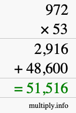 How to calculate 972 times 53 using long multiplication