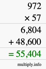 How to calculate 972 times 57 using long multiplication