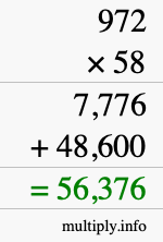 How to calculate 972 times 58 using long multiplication
