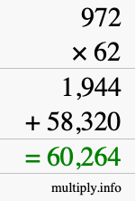How to calculate 972 times 62 using long multiplication