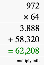 How to calculate 972 times 64 using long multiplication