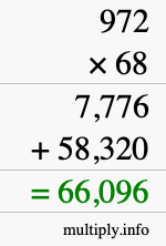 How to calculate 972 times 68 using long multiplication