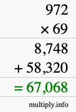How to calculate 972 times 69 using long multiplication