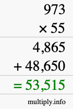How to calculate 973 times 55 using long multiplication