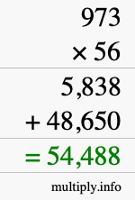 How to calculate 973 times 56 using long multiplication
