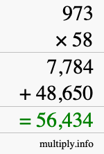 How to calculate 973 times 58 using long multiplication