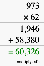 How to calculate 973 times 62 using long multiplication