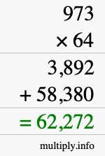 How to calculate 973 times 64 using long multiplication