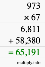 How to calculate 973 times 67 using long multiplication