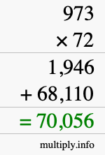 How to calculate 973 times 72 using long multiplication