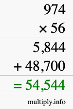 How to calculate 974 times 56 using long multiplication