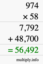 How to calculate 974 times 58 using long multiplication