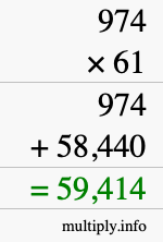 How to calculate 974 times 61 using long multiplication