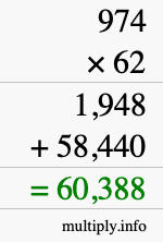 How to calculate 974 times 62 using long multiplication
