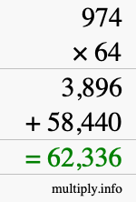 How to calculate 974 times 64 using long multiplication