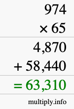 How to calculate 974 times 65 using long multiplication How to calculate 974 times 65 using long multiplication