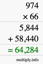 How to calculate 974 times 66 using long multiplication
