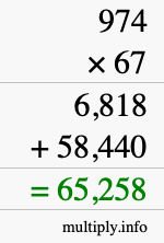 How to calculate 974 times 67 using long multiplication