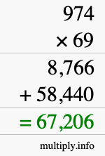 How to calculate 974 times 69 using long multiplication