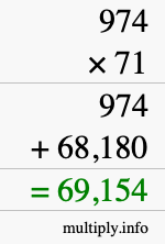 How to calculate 974 times 71 using long multiplication