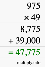 How to calculate 975 times 49 using long multiplication