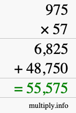 How to calculate 975 times 57 using long multiplication