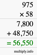 How to calculate 975 times 58 using long multiplication