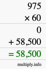 How to calculate 975 times 60 using long multiplication