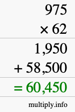 How to calculate 975 times 62 using long multiplication