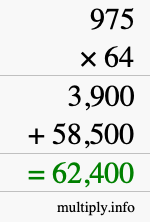 How to calculate 975 times 64 using long multiplication