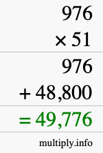 How to calculate 976 times 51 using long multiplication