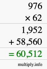 How to calculate 976 times 62 using long multiplication