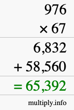 How to calculate 976 times 67 using long multiplication