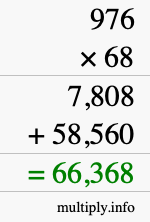 How to calculate 976 times 68 using long multiplication