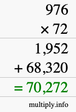How to calculate 976 times 72 using long multiplication