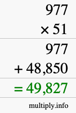 How to calculate 977 times 51 using long multiplication