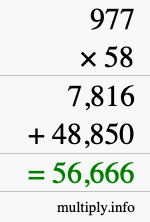 How to calculate 977 times 58 using long multiplication