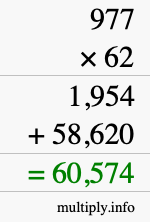 How to calculate 977 times 62 using long multiplication