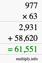 How to calculate 977 times 63 using long multiplication