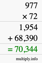 How to calculate 977 times 72 using long multiplication