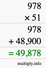 How to calculate 978 times 51 using long multiplication