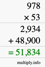 How to calculate 978 times 53 using long multiplication