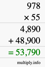 How to calculate 978 times 55 using long multiplication
