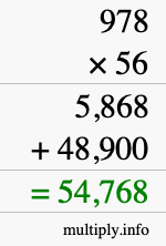 How to calculate 978 times 56 using long multiplication