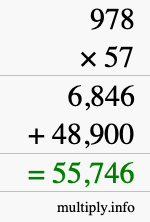 How to calculate 978 times 57 using long multiplication