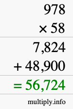 How to calculate 978 times 58 using long multiplication