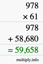 How to calculate 978 times 61 using long multiplication