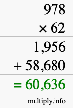 How to calculate 978 times 62 using long multiplication